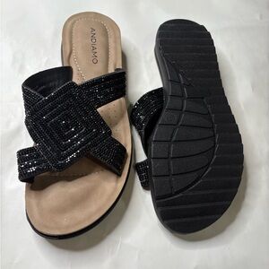 Andiamo Women’s Black Sparkle Beaded Slide Sandals Slippers 8.5M